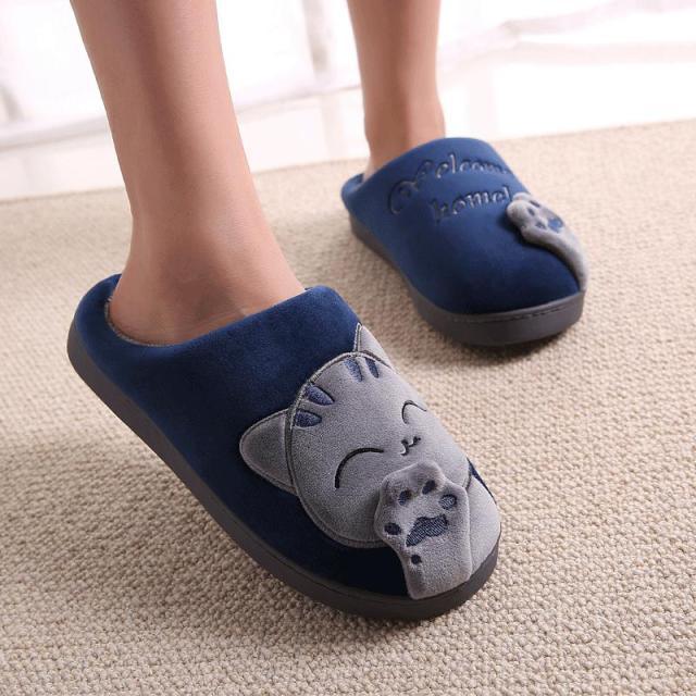Women Winter Home Fur Slippers Cat Non-Slip Soft Warm House Indoor Bedroom Men Couples Memory Foam Floor Shoes Fluffy Slippers For Women Indoor Warm Furry Bedroom Slippers With Non Slip Outsole Stevvex