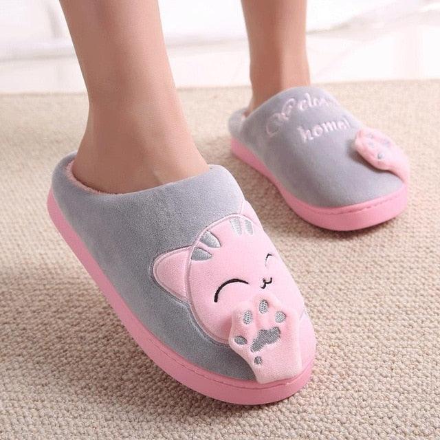 Women Winter Home Fur Slippers Cat Non-Slip Soft Warm House Indoor Bedroom Men Couples Memory Foam Floor Shoes Fluffy Slippers For Women Indoor Warm Furry Bedroom Slippers With Non Slip Outsole Stevvex
