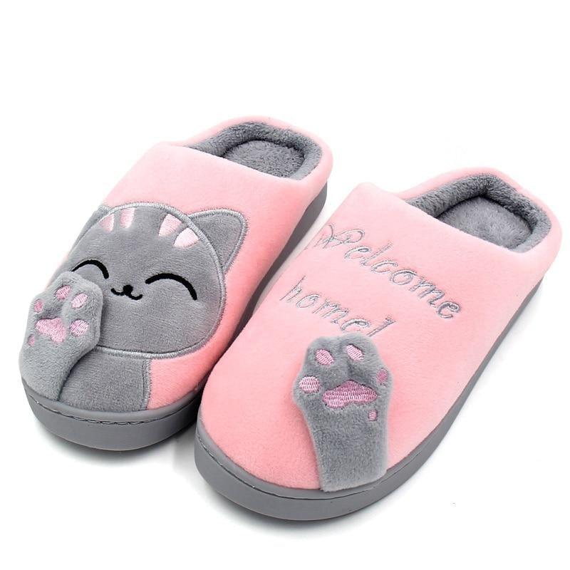 Women Winter Home Fur Slippers Cat Non-Slip Soft Warm House Indoor Bedroom Men Couples Memory Foam Floor Shoes Fluffy Slippers For Women Indoor Warm Furry Bedroom Slippers With Non Slip Outsole Stevvex