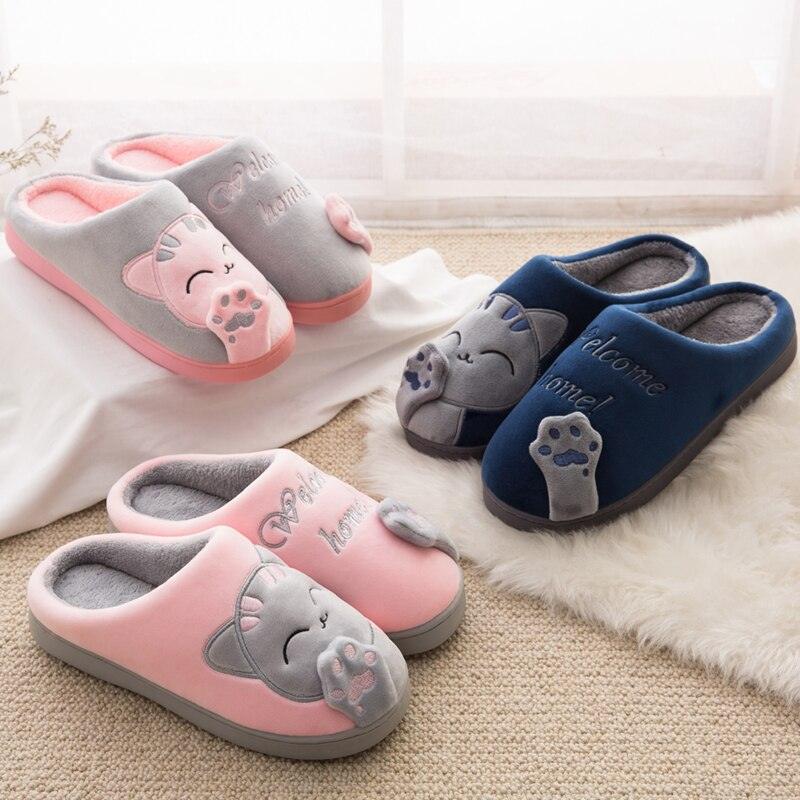 Women Winter Home Fur Slippers Cat Non-Slip Soft Warm House Indoor Bedroom Men Couples Memory Foam Floor Shoes Fluffy Slippers For Women Indoor Warm Furry Bedroom Slippers With Non Slip Outsole Stevvex