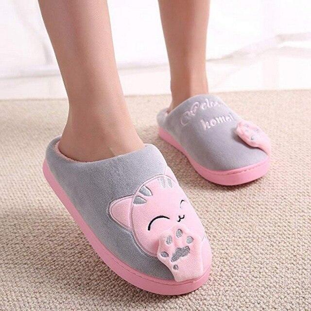 Women Winter Home Slippers Cat Shoes Non-Slip Soft Winter Warm House Slippers Indoor Bedroom Couples Shoes Womens Slippers Slip On Memory Foam House Outdoor Indoor Warm Fuzzy Plush Slippers Stevvex