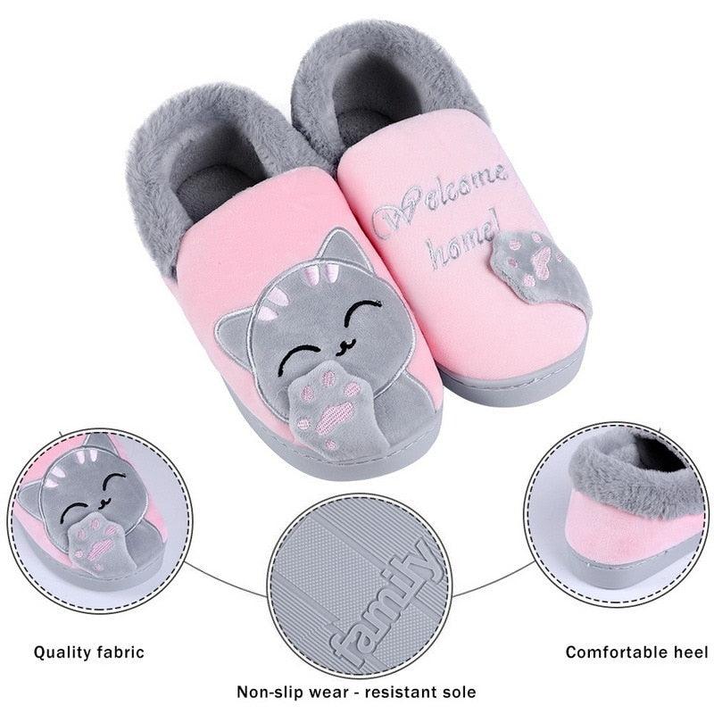Women Winter Home Slippers Cat Shoes Non-Slip Soft Winter Warm House Slippers Indoor Bedroom Couples Shoes Womens Slippers Slip On Memory Foam House Outdoor Indoor Warm Fuzzy Plush Slippers Stevvex