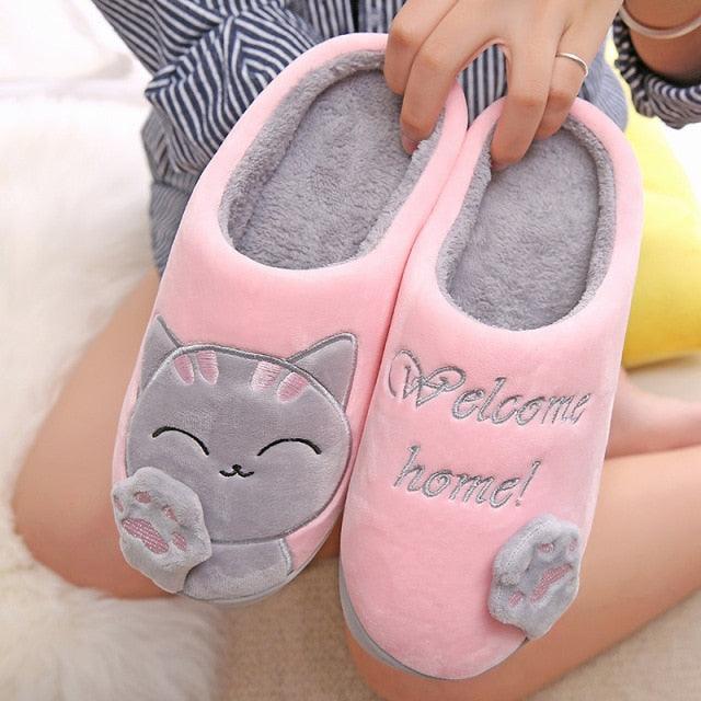 Women Winter Home Slippers Cat Shoes Soft Winter Warm House Slippers Indoor Bedroom Couples Slippers Super Soft Lightweight Bedroom Shoes Waterproof Rubber Sole Indoor Outdoor For Women Stevvex