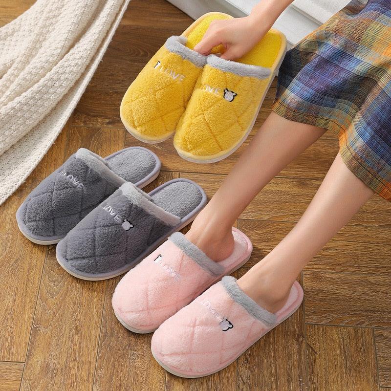 Women Winter Home Slippers Cute Shoes Non-Slip Soft Winter Warm Slipper Indoor Bedroom Couples Floor Shoes Women's House Slippers Indoor Memory Foam Cotton-Blend Knitted Autumn Winter Slippers Stevvex