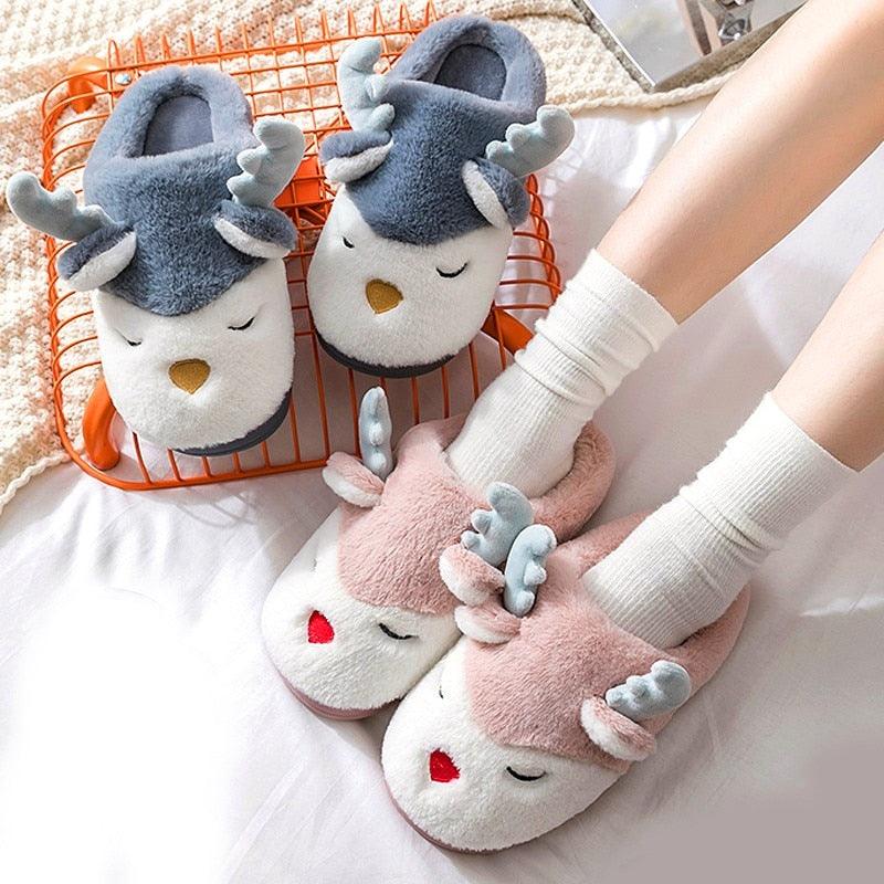 Women Winter Home Slippers Deer Elk Non-slip Soft Warm House Shoes Mens GIrs Indoor Bedroom Couples Floor Footwear Fuzzy House Slippers For Women Durable Furry Bedroom Slipper Lightweight And Non-Slip Stevvex