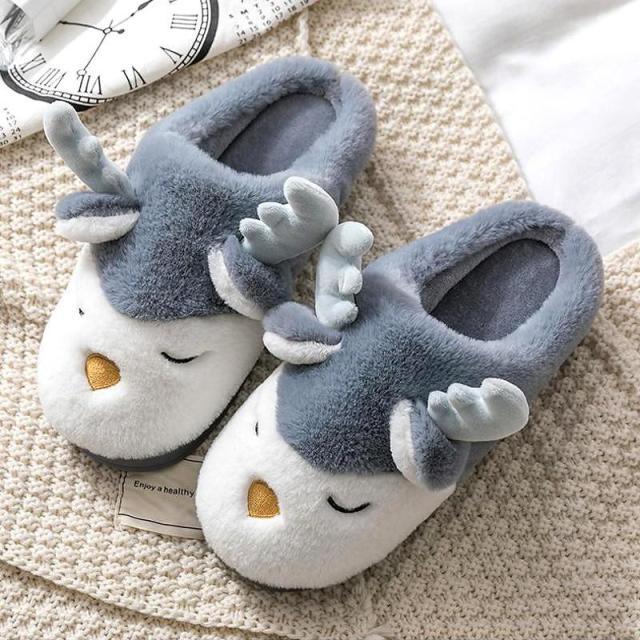 Women Winter Home Slippers Deer Elk Non-slip Soft Warm House Shoes Mens GIrs Indoor Bedroom Couples Floor Footwear Fuzzy House Slippers For Women Durable Furry Bedroom Slipper Lightweight And Non-Slip Stevvex