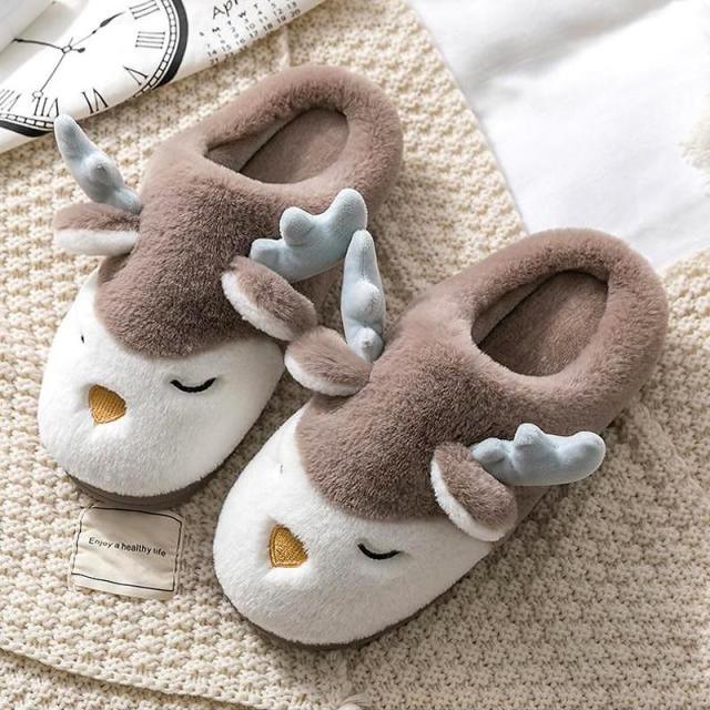 Women Winter Home Slippers Deer Elk Non-slip Soft Warm House Shoes Mens GIrs Indoor Bedroom Couples Floor Footwear Fuzzy House Slippers For Women Durable Furry Bedroom Slipper Lightweight And Non-Slip Stevvex