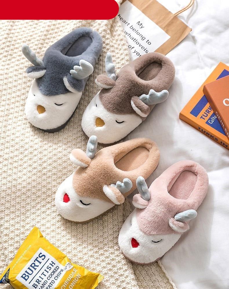 Women Winter Home Slippers Deer Elk Non-slip Soft Warm House Shoes Mens GIrs Indoor Bedroom Couples Floor Footwear Fuzzy House Slippers For Women Durable Furry Bedroom Slipper Lightweight And Non-Slip Stevvex