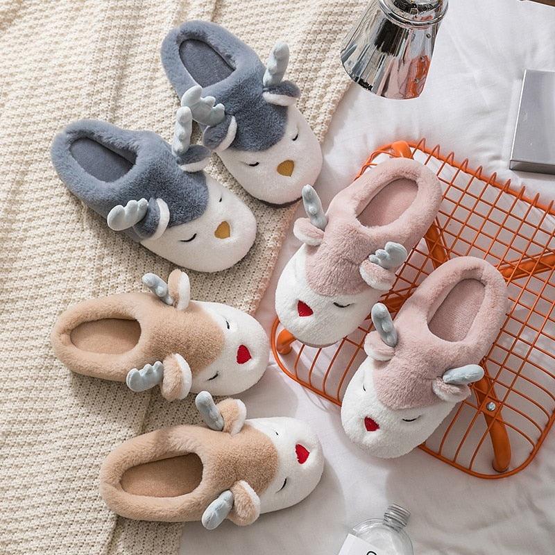 Women Winter Home Slippers Deer Elk Non-slip Soft Warm House Shoes Mens GIrs Indoor Bedroom Couples Floor Footwear Fuzzy House Slippers For Women Durable Furry Bedroom Slipper Lightweight And Non-Slip Stevvex