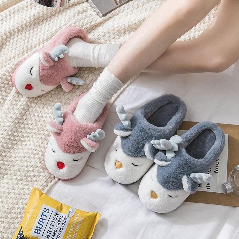 Women Winter Home Slippers Deer Elk Non-slip Soft Warm House Shoes Mens GIrs Indoor Bedroom Couples Floor Footwear Fuzzy House Slippers For Women Durable Furry Bedroom Slipper Lightweight And Non-Slip Stevvex