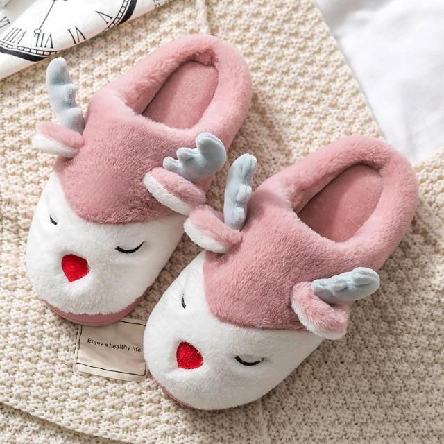 Women Winter Home Slippers Deer Elk Non-slip Soft Warm House Shoes Mens GIrs Indoor Bedroom Couples Floor Footwear Fuzzy House Slippers For Women Durable Furry Bedroom Slipper Lightweight And Non-Slip Stevvex