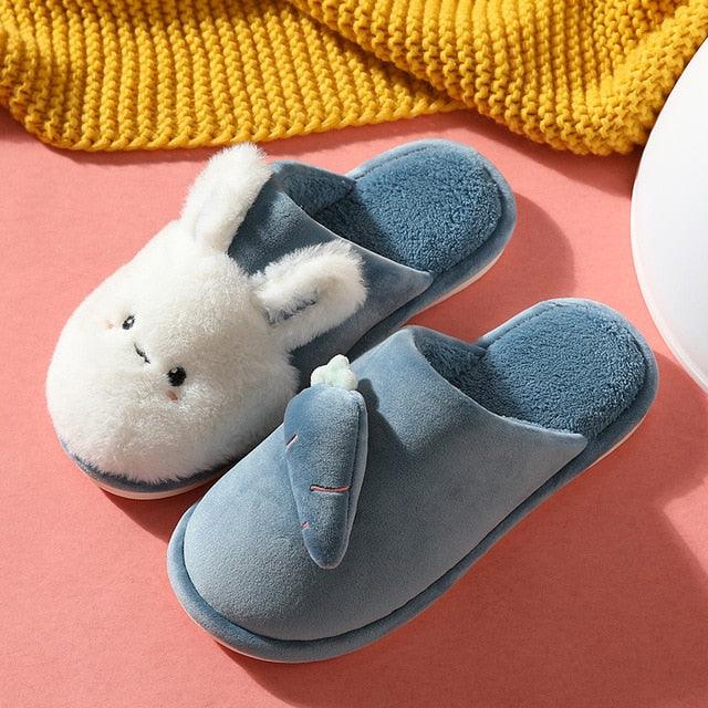 Women Winter House Fur Slippers Warm Cotton Rabbit Shoes Indoor Bedroom Women Men Furry Slides Cotton Home Slippers Soft Fleece Plush House Warm Comfortable Slippers Stevvex