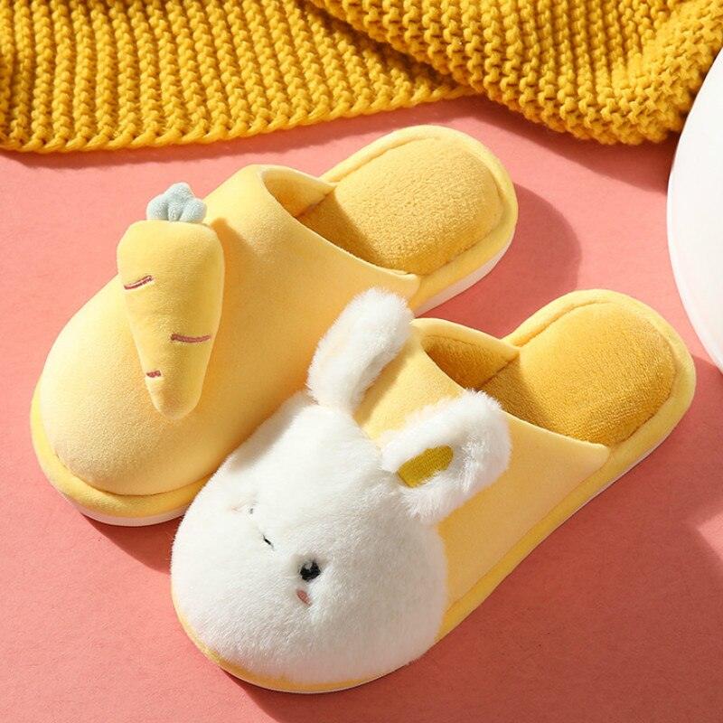 Women Winter House Fur Slippers Warm Cotton Rabbit Shoes Indoor Bedroom Women Men Furry Slides Cotton Home Slippers Soft Fleece Plush House Warm Comfortable Slippers Stevvex