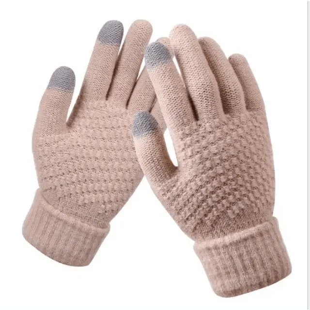 Women Winter Modern Touchscreen Gloves Thicken Warm Knitted Stretch One Size Gloves Full Finger Outdoor Skiing Gloves Stevvex