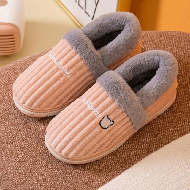 Women Winter Slippers Female Plush Thick Bottom Home Cotton Shoes Non-Slip Comfortable Indoors Flats Men's Plush Fleece Lined House Shoes Indoor Outdoor Anti-Skid Rubber Sole Stevvex