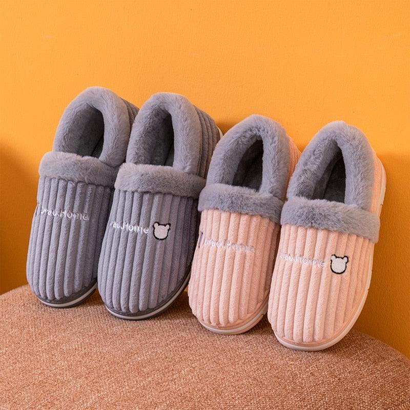 Women Winter Slippers Female Plush Thick Bottom Home Cotton Shoes Non-Slip Comfortable Indoors Flats Men's Plush Fleece Lined House Shoes Indoor Outdoor Anti-Skid Rubber Sole Stevvex