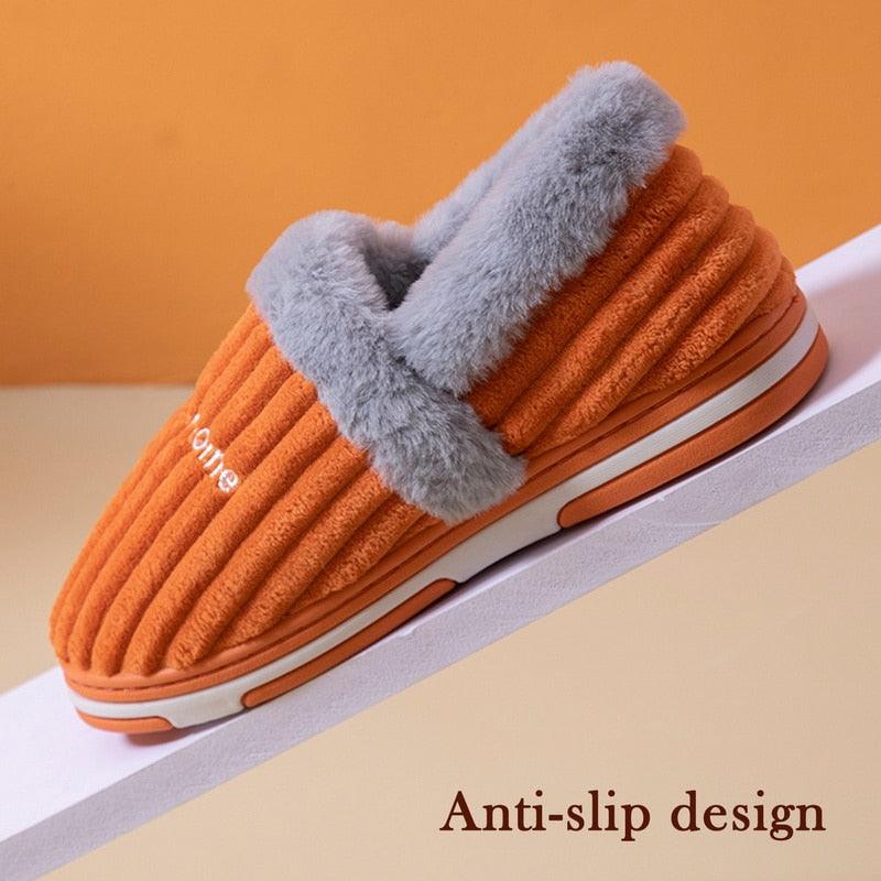 Women Winter Slippers Female Plush Thick Bottom Home Cotton Shoes Non-Slip Comfortable Indoors Flats Men's Plush Fleece Lined House Shoes Indoor Outdoor Anti-Skid Rubber Sole Stevvex