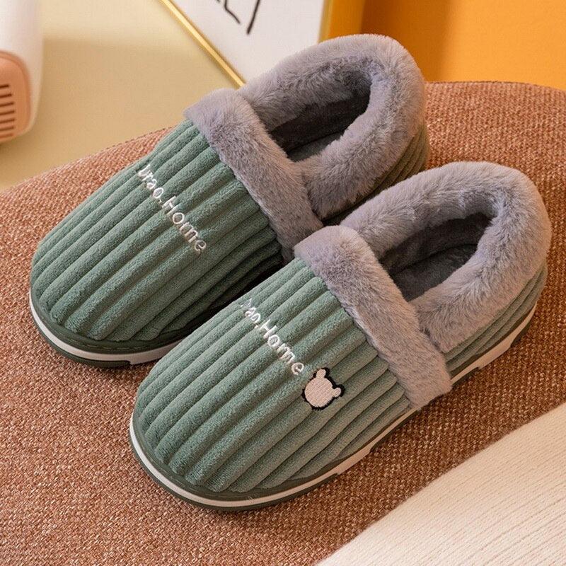 Women Winter Slippers Female Plush Thick Bottom Home Cotton Shoes Non-Slip Comfortable Indoors Flats Men's Plush Fleece Lined House Shoes Indoor Outdoor Anti-Skid Rubber Sole Stevvex