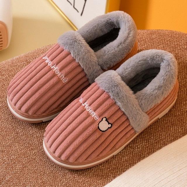 Women Winter Slippers Female Plush Thick Bottom Home Cotton Shoes Non-Slip Comfortable Indoors Flats Men's Plush Fleece Lined House Shoes Indoor Outdoor Anti-Skid Rubber Sole Stevvex