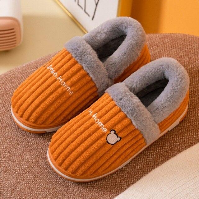 Women Winter Slippers Female Plush Thick Bottom Home Cotton Shoes Non-Slip Comfortable Indoors Flats Men's Plush Fleece Lined House Shoes Indoor Outdoor Anti-Skid Rubber Sole Stevvex