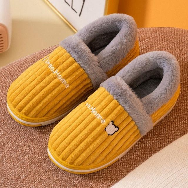 Women Winter Slippers Female Plush Thick Bottom Home Cotton Shoes Non-Slip Comfortable Indoors Flats Men's Plush Fleece Lined House Shoes Indoor Outdoor Anti-Skid Rubber Sole Stevvex