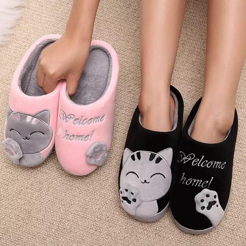 Women Winter Warm Home Slippers Couple Shoes Plush Cat Animal Slip On Soft Indoor Flats Comfort Cozy Memory Foam Scuff Slippers Slip On Warm House Shoes Stevvex