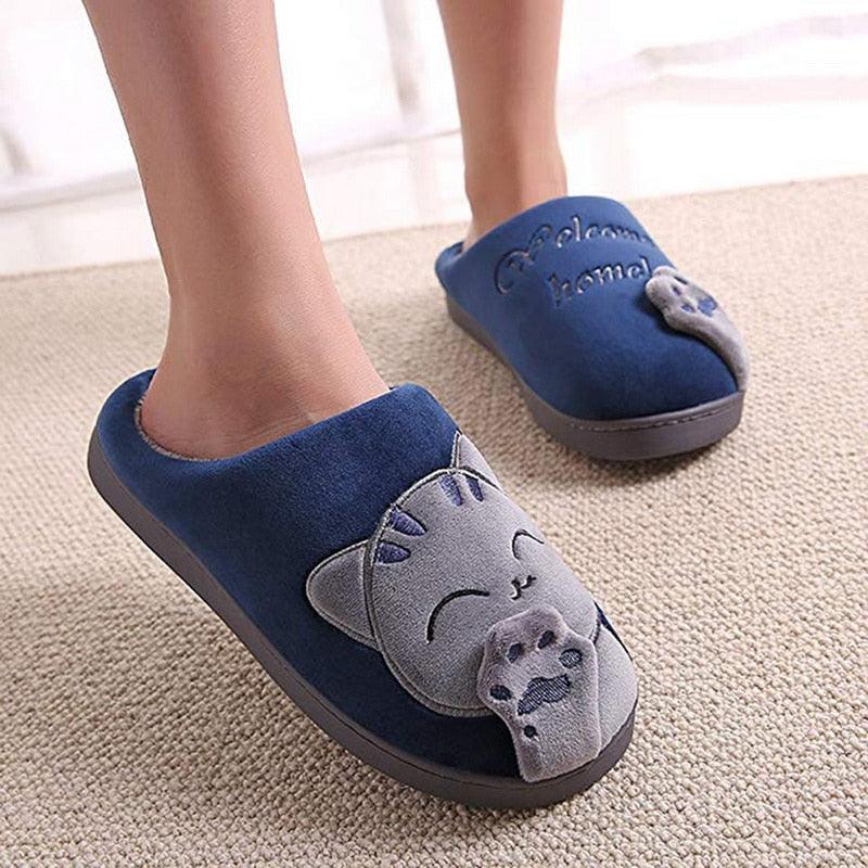Women Winter Warm Home Slippers Couple Shoes Plush Cat Animal Slip On Soft Indoor Flats Comfort Cozy Memory Foam Scuff Slippers Slip On Warm House Shoes Stevvex
