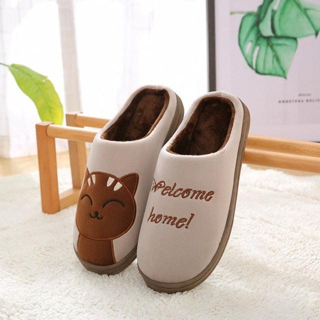 Women Winter Warm Home Slippers Couple Shoes Plush Cat Animal Slip On Soft Indoor Flats Comfort Cozy Memory Foam Scuff Slippers Slip On Warm House Shoes Stevvex