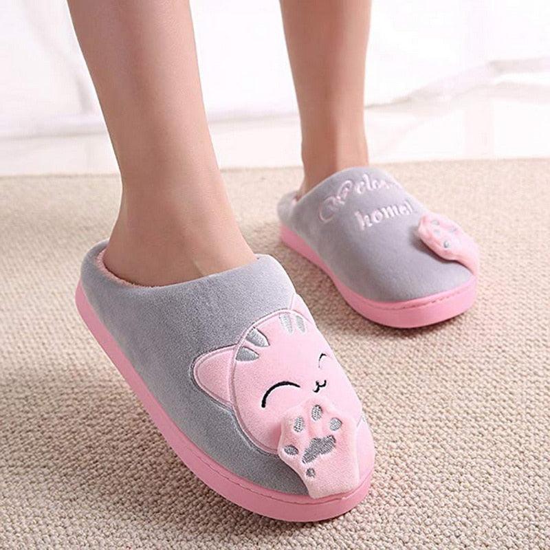 Women Winter Warm Home Slippers Couple Shoes Plush Cat Animal Slip On Soft Indoor Flats Comfort Cozy Memory Foam Scuff Slippers Slip On Warm House Shoes Stevvex