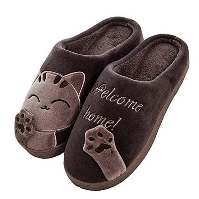 Women Winter Warm Home Slippers Couple Shoes Plush Cat Animal Slip On Soft Indoor Flats Comfort Cozy Memory Foam Scuff Slippers Slip On Warm House Shoes Stevvex