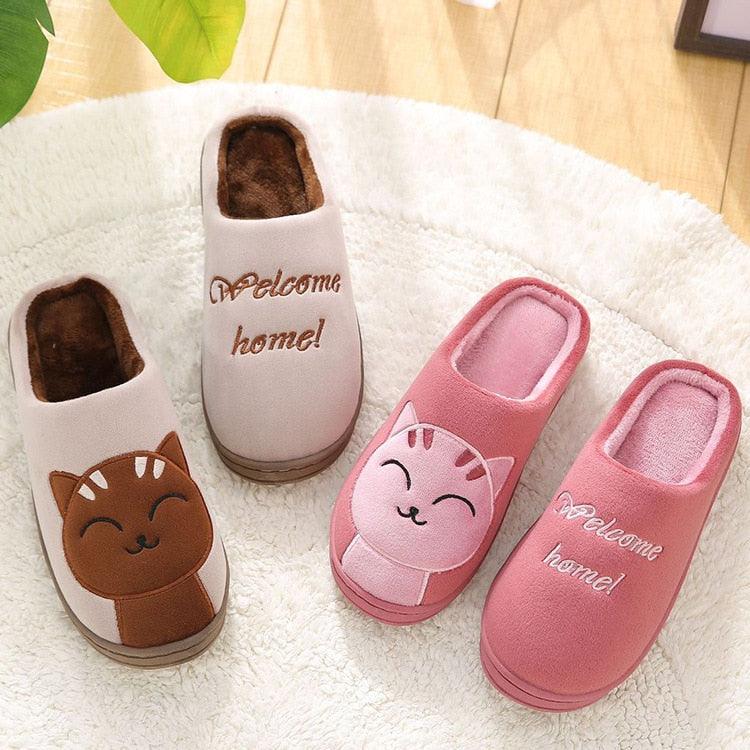Women Winter Warm Home Slippers Couple Shoes Plush Cat Animal Slip On Soft Indoor Flats Comfort Cozy Memory Foam Scuff Slippers Slip On Warm House Shoes Stevvex