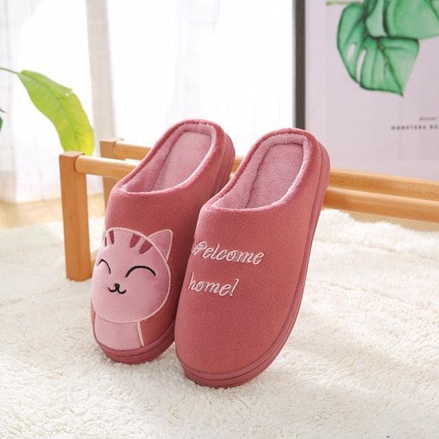 Women Winter Warm Home Slippers Couple Shoes Plush Cat Animal Slip On Soft Indoor Flats Comfort Cozy Memory Foam Scuff Slippers Slip On Warm House Shoes Stevvex
