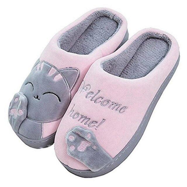 Women Winter Warm Home Slippers Couple Shoes Plush Cat Animal Slip On Soft Indoor Flats Comfort Cozy Memory Foam Scuff Slippers Slip On Warm House Shoes Stevvex