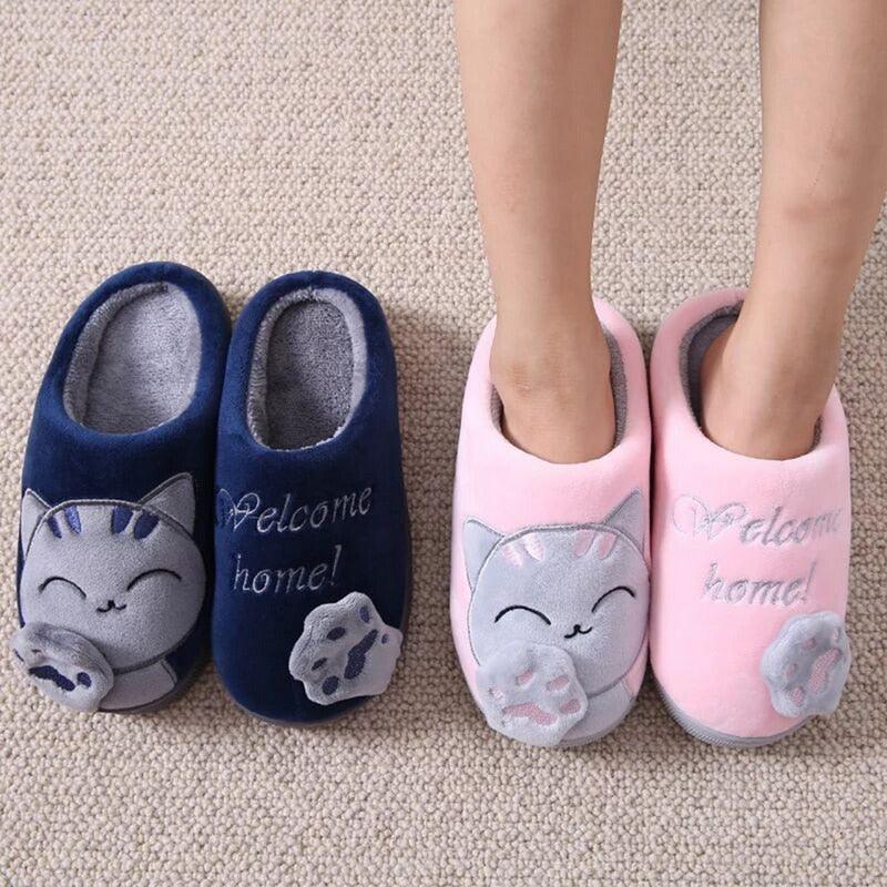 Women Winter Warm Home Slippers Couple Shoes Plush Cat Animal Slip On Soft Indoor Flats Comfort Cozy Memory Foam Scuff Slippers Slip On Warm House Shoes Stevvex