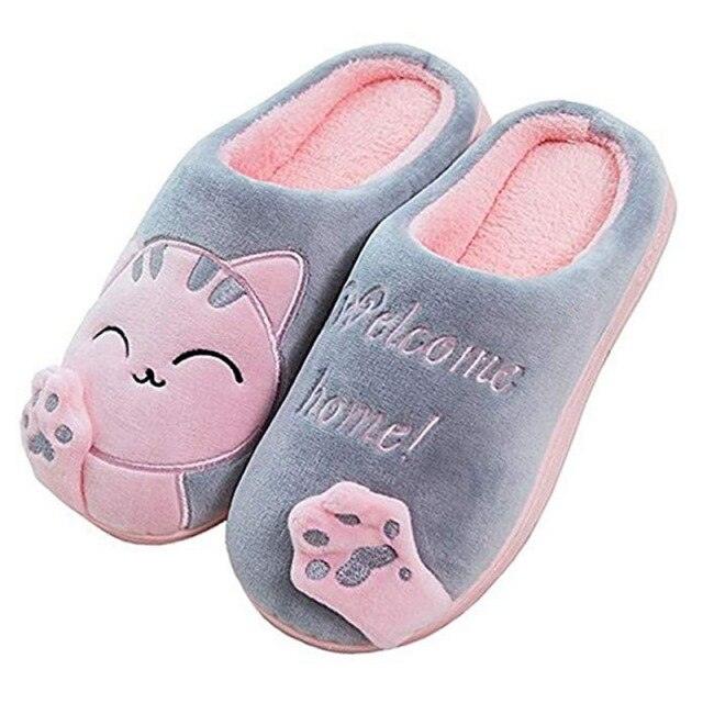 Women Winter Warm Home Slippers Couple Shoes Plush Cat Animal Slip On Soft Indoor Flats Comfort Cozy Memory Foam Scuff Slippers Slip On Warm House Shoes Stevvex