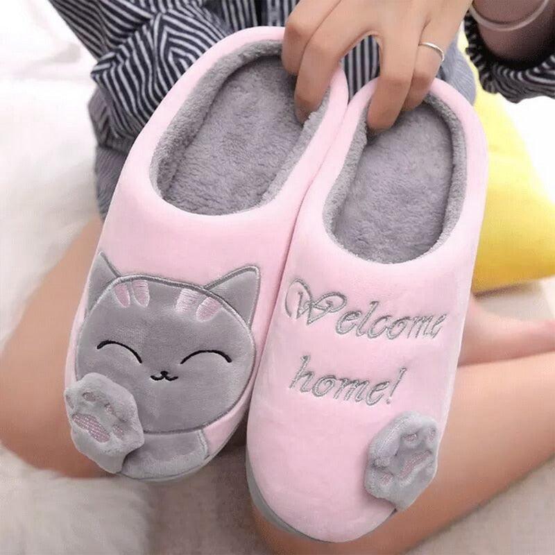 Women Winter Warm Home Slippers Couple Shoes Plush Cat Animal Slip On Soft Indoor Flats Comfort Cozy Memory Foam Scuff Slippers Slip On Warm House Shoes Stevvex