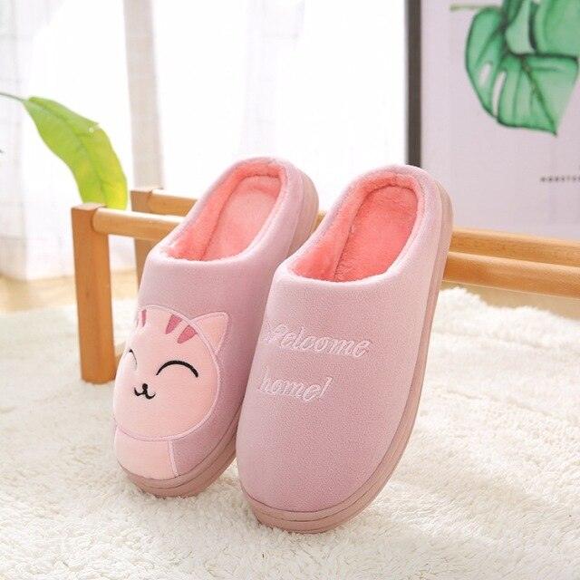 Women Winter Warm Home Slippers Couple Shoes Plush Cat Animal Slip On Soft Indoor Flats Comfort Cozy Memory Foam Scuff Slippers Slip On Warm House Shoes Stevvex