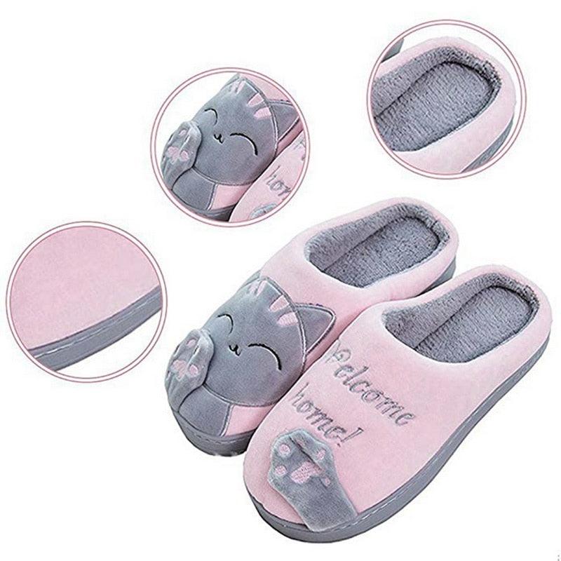Women Winter Warm Home Slippers Couple Shoes Plush Cat Animal Slip On Soft Indoor Flats Comfort Cozy Memory Foam Scuff Slippers Slip On Warm House Shoes Stevvex