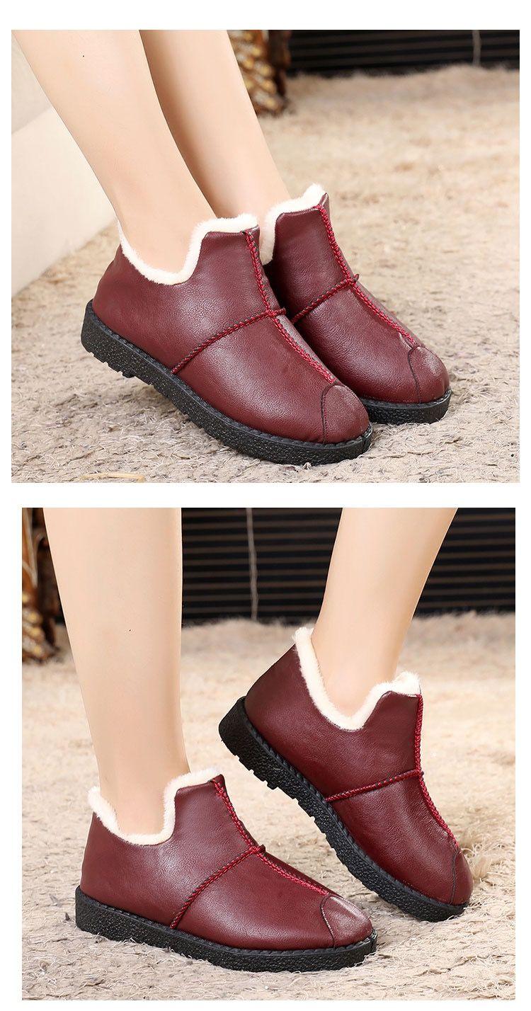 Women Winter Warm Luxury Shoes Waterproof Plush Leather Cotton Shoes Daily Home Non-slip Soft Sole Plush Lining Shoes Warm Fur Lined Booties Lace Up Flat Platform Elegant Comfortable Black Shoes Stevvex