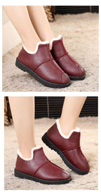 Women Winter Warm Luxury Shoes Waterproof Plush Leather Cotton Shoes Daily Home Non-slip Soft Sole Plush Lining Shoes Warm Fur Lined Booties Lace Up Flat Platform Elegant Comfortable Black Shoes Stevvex