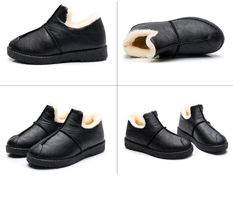 Women Winter Warm Luxury Shoes Waterproof Plush Leather Cotton Shoes Daily Home Non-slip Soft Sole Plush Lining Shoes Warm Fur Lined Booties Lace Up Flat Platform Elegant Comfortable Black Shoes Stevvex