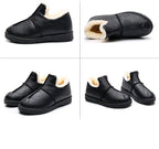 Women Winter Warm Luxury Shoes Waterproof Plush Leather Cotton Shoes Daily Home Non-slip Soft Sole Plush Lining Shoes Warm Fur Lined Booties Lace Up Flat Platform Elegant Comfortable Black Shoes Stevvex