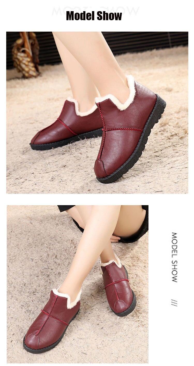 Women Winter Warm Luxury Shoes Waterproof Plush Leather Cotton Shoes Daily Home Non-slip Soft Sole Plush Lining Shoes Warm Fur Lined Booties Lace Up Flat Platform Elegant Comfortable Black Shoes Stevvex