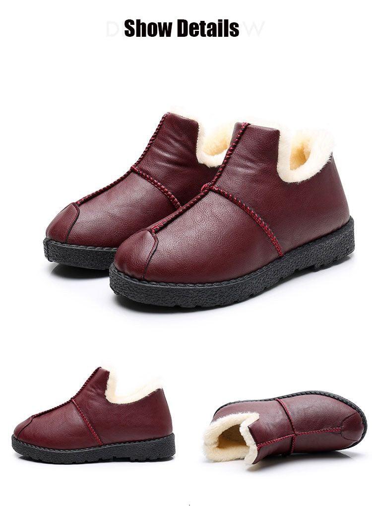 Women Winter Warm Luxury Shoes Waterproof Plush Leather Cotton Shoes Daily Home Non-slip Soft Sole Plush Lining Shoes Warm Fur Lined Booties Lace Up Flat Platform Elegant Comfortable Black Shoes Stevvex