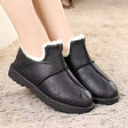 Women Winter Warm Luxury Shoes Waterproof Plush Leather Cotton Shoes Daily Home Non-slip Soft Sole Plush Lining Shoes Warm Fur Lined Booties Lace Up Flat Platform Elegant Comfortable Black Shoes Stevvex
