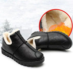 Women Winter Warm Luxury Shoes Waterproof Plush Leather Cotton Shoes Daily Home Non-slip Soft Sole Plush Lining Shoes Warm Fur Lined Booties Lace Up Flat Platform Elegant Comfortable Black Shoes Stevvex