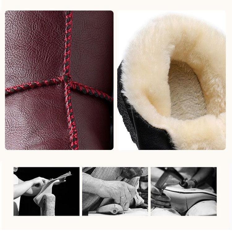 Women Winter Warm Luxury Shoes Waterproof Plush Leather Cotton Shoes Daily Home Non-slip Soft Sole Plush Lining Shoes Warm Fur Lined Booties Lace Up Flat Platform Elegant Comfortable Black Shoes Stevvex