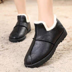 Women Winter Warm Luxury Shoes Waterproof Plush Leather Cotton Shoes Daily Home Non-slip Soft Sole Plush Lining Shoes Warm Fur Lined Booties Lace Up Flat Platform Elegant Comfortable Black Shoes Stevvex