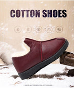 Women Winter Warm Luxury Shoes Waterproof Plush Leather Cotton Shoes Daily Home Non-slip Soft Sole Plush Lining Shoes Warm Fur Lined Booties Lace Up Flat Platform Elegant Comfortable Black Shoes Stevvex