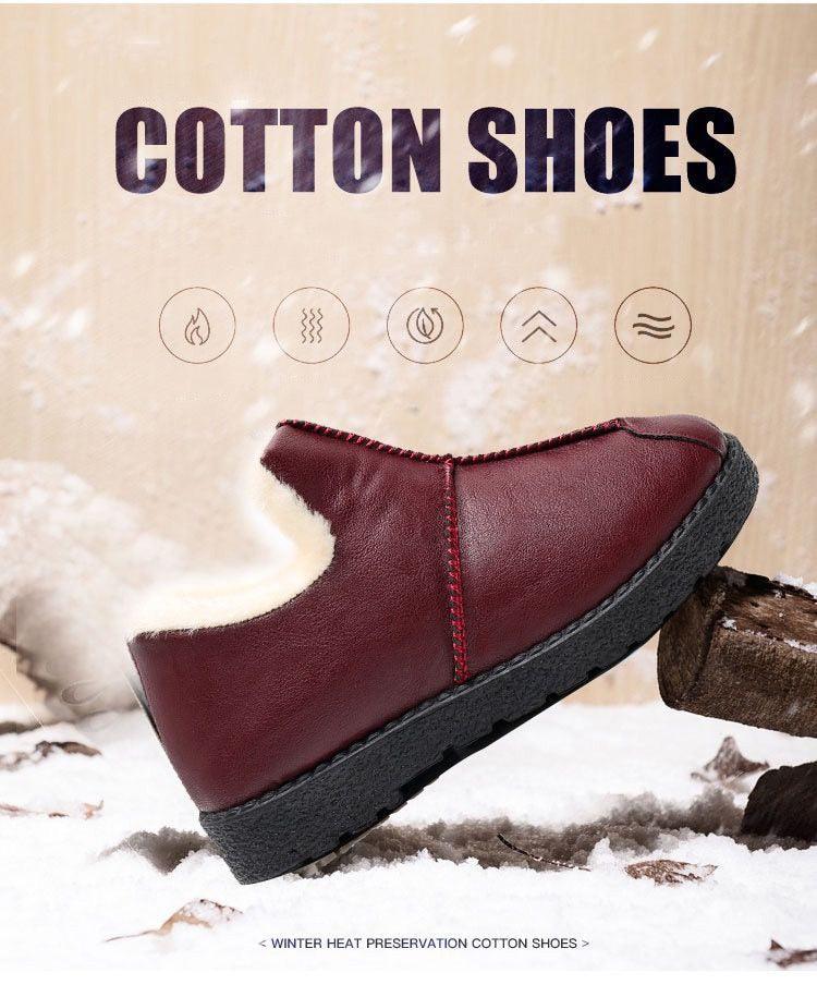 Women Winter Warm Luxury Shoes Waterproof Plush Leather Cotton Shoes Daily Home Non-slip Soft Sole Plush Lining Shoes Warm Fur Lined Booties Lace Up Flat Platform Elegant Comfortable Black Shoes Stevvex